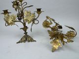 pair of antique brass candelabs with flowers and leaves