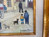 une photo d'un tableau représentant des personnes et un chien dans la rue