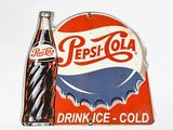 a pepsi cola sign with a bottle on top of it