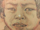 drawing of a young boy with his eyes closed and his eyes closed