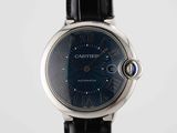 a close up of a wrist watch with a black leather strap