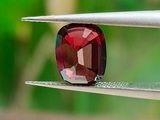 un gros plan d'un diamant rouge tenu par une pince