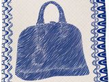 a blue and white hand drawn purse on a blue and white background