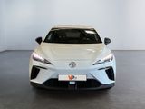 the front view of a white sports car parked in a showroom