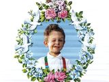 the cover of a magazine with a picture of a child in a wreath