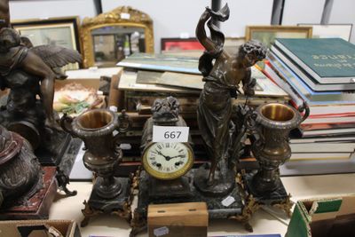 a clock sitting on top of a table next to a pile of books