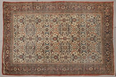 tapis persan ancien à motif floral sur fond beige
