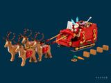 a toy reindeer pulling a sleigh with a sleigh attached to it