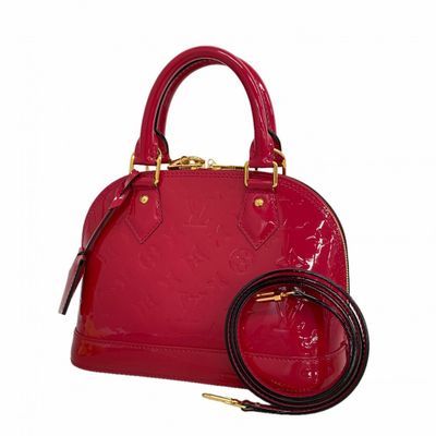 louis vu vu red patent leather handbag with matching wrist strap