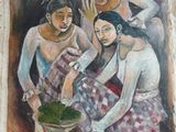painting of a group of women sitting around a bowl of food