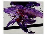 peinture abstraite représentant un oiseau violet sur un fond noir et blanc