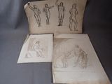 Trois dessins représentant un homme et une femme sont reproduits sur une feuille de papier