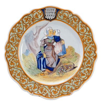 a plate with a picture of a man and a woman on it
