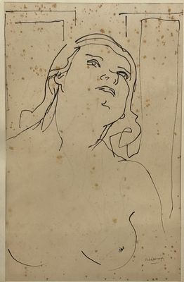 an image of a drawing of a woman with a towel on her head