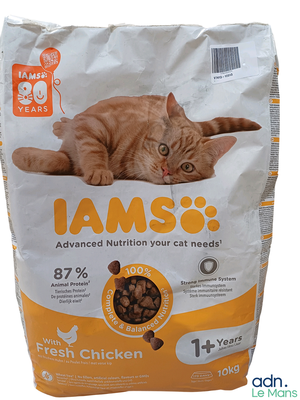 un chat allongé sur un sac de nourriture