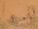 chinese painting of a man and a woman sitting on the ground