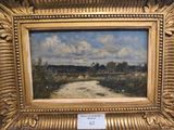une image représentant un tableau représentant une rivière, dans un cadre doré
