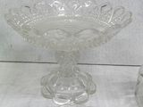 a glass bowl on a table with a plate on it