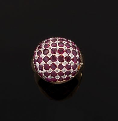 a ruby and diamond ball ring