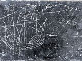 un dessin à la craie représentant un bateau sur un tableau noir