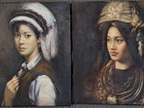 deux tableaux représentant une femme portant un turban et une femme portant une coiffe