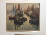 une image d'une peinture de bateaux dans l'eau