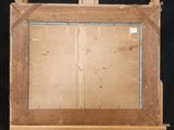 painting of a wooden easel with a painting on a black background