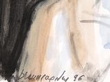 a painting of a woman with long black hair