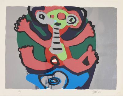 Karel Appel - Boy Jumping on a Blue Hat, 1974