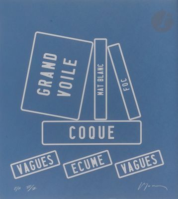 a blue poster with a picture of a couple of books on top of each other