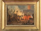 une image représentant un tableau où l'on voit un incendie ravager une ville