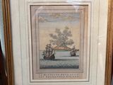 une vieille photo encadrée représentant un bateau sur l'eau, avec le ciel en arrière-plan