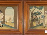 two paintings of a man and a woman are hanging on a wall