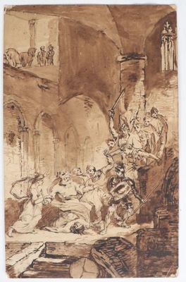 an image of a drawing of a group of people sitting around a table