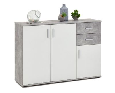 Buffet 3 portes et 2 tiroirs FONZY - gris béton et blanc - D…