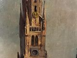 a painting of a tall building with a clock on it