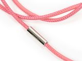 a close up of a pink cord with a metal clasp