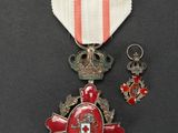 an image of a medal with a red and white ribbon around it