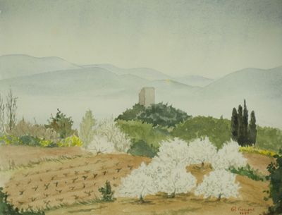 FROMENT. Paysage. Crayon et aquarelle. Signé et daté 1989 en…