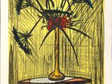 un dessin d'un vase de fleurs sur une table