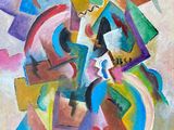 a painting of a colorful abstract painting on a white background