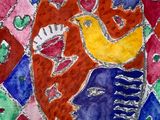an image of a painting of a fish on a colorful background