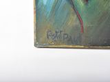 a picture of a painting of a bird on a green background