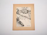 a drawing on the wall of a room with a picture of a boat