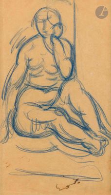 an old drawing of a man sitting on the ground talking on a cell phone