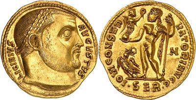 a gold coin with an image of a man and a woman on it