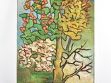 peinture représentant un tableau d'un arbre avec des oranges et des feuilles vertes