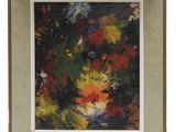 une peinture représentant des fleurs dans un vase sur fond blanc