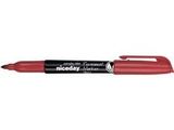 a close up of a red pen on a white background