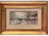 framed picture of a painting of a horse drawn carriage on a city street